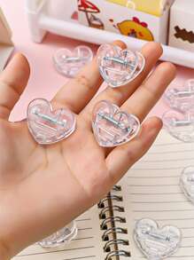 5 piezas de clip para tarjetas con forma de corazón, de vuelta a la escuela, útiles escolares - transparente - Ver 5
