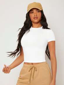 SHEIN BASICS Solid Form Fitted Tee