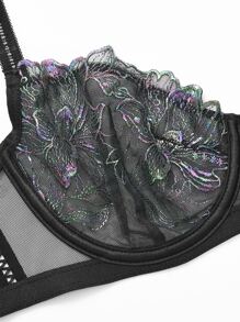 WINGSLOVE Floral Sheer Lace Bra - Black - View 4