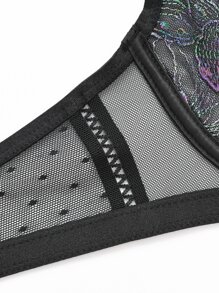 WINGSLOVE Floral Sheer Lace Bra - Black - View 8