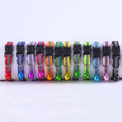 1 件随机颜色反光铃铛宠物项圈，可调节分离式猫项圈带扣
