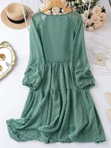 SHEIN LUNE 大碼V領圓點雪紡連衣裙