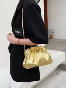 Metallic Litchi Embossed Ruched Bag
