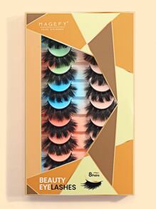 MAGEFY 8入組漸層厚假睫毛連托盤,手工長卷曲十字交叉自然假麝香睫毛 - 黑色 - 查看 1