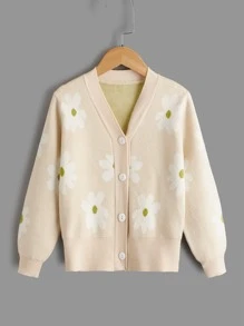 Girls Floral Pattern Button Front Cardigan - Apricot - View 1