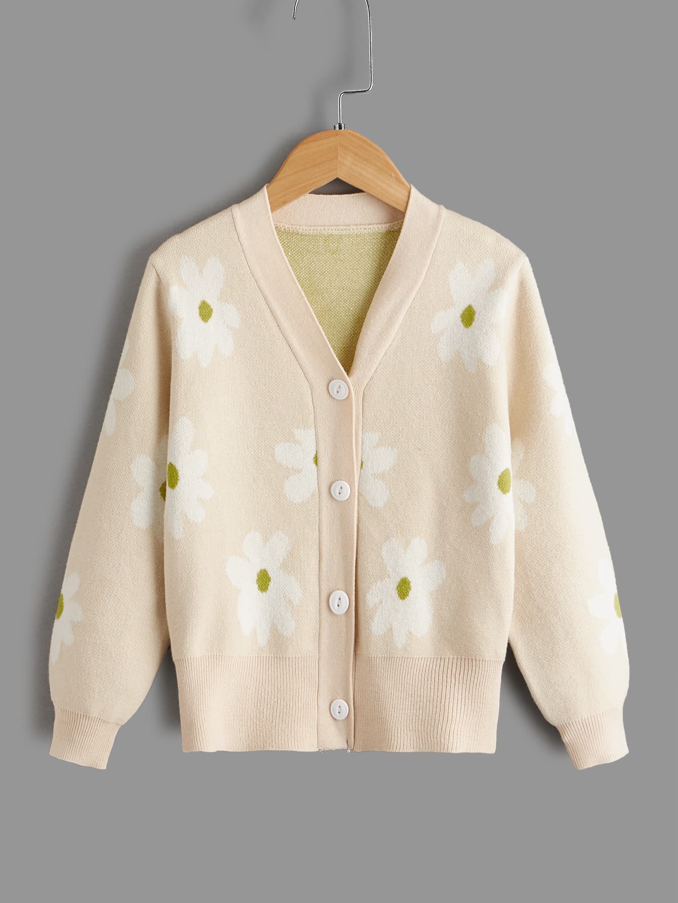 Girls Floral Pattern Button Front Cardigan - Apricot - View 1