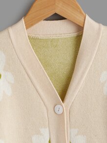 Girls Floral Pattern Button Front Cardigan - Apricot - View 3