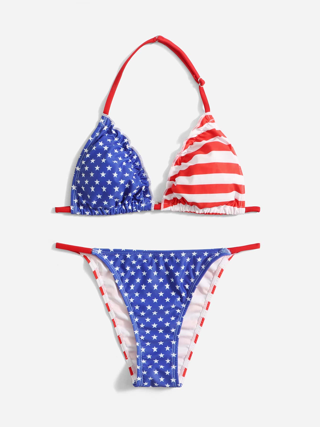 Tween Girl In Cờ Mỹ Dây Tam Giác Thông Bikini Set Đi Biển Mùa Hè - Nhiều màu - Xem 1