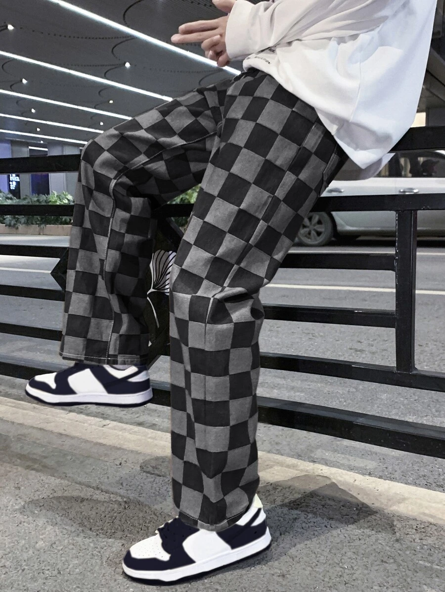 男士棋盤格男友牛仔褲 - 彩色 - 查看 1