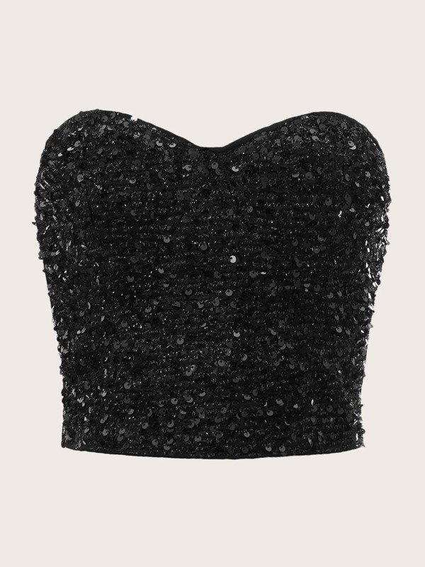 SHEIN BAE Zip Back Sequin Tube Top SHEIN UK