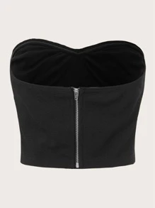 SHEIN BAE áo nữ kích thước lớn Dây kéo màu trơn Hấp dẫn - màu đen - Xem 2