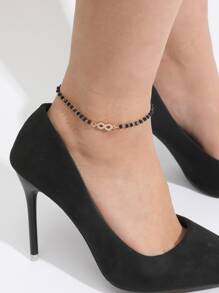 Rhinestone Infinity Symbol & Bead Decor Anklet - Multicolor - View 1