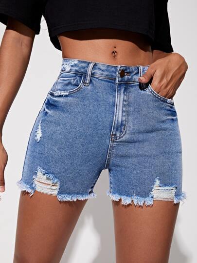 high waisted denim cycling shorts