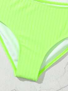 Tween Girl Asymmetrical Cut-Out Bikini Set Summer Beach - Lime Green - View 4