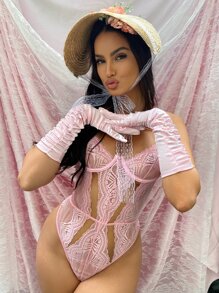 Đồ lót gợi cảm Nữ Lộ Lưng Cắt ra cắt màu trơn - Màu Hồng baby - Xem 5