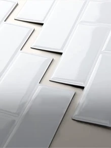 Thickened Waterproof 3D Solid Color Tile Pattern Kitchen Wallpaper - White - View 2