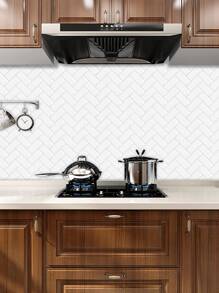 Thickened Waterproof 3D Solid Color Tile Pattern Kitchen Wallpaper - White - View 5