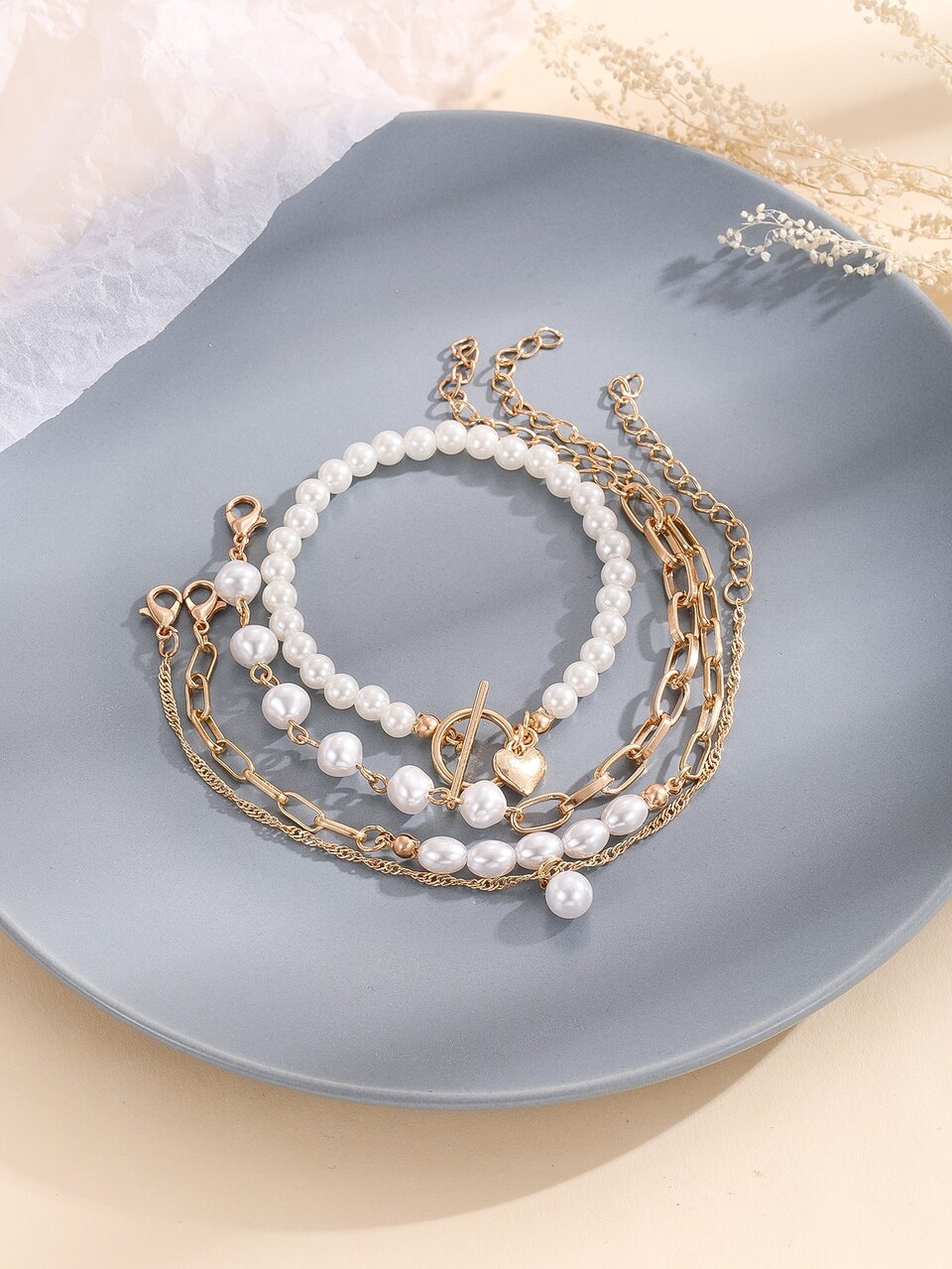 4pcs Faux Pearl Decor Bracelet
