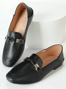 Mengshangli 2025年秋季女士平底一脚蹬乐福鞋，英伦风皮革船鞋，休闲平底鞋 - 黑色 - 查看 3