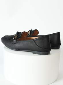 Mengshangli 2025年秋季女士平底一脚蹬乐福鞋，英伦风皮革船鞋，休闲平底鞋 - 黑色 - 查看 4