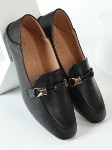 Mengshangli 2025年秋季女士平底一脚蹬乐福鞋，英伦风皮革船鞋，休闲平底鞋 - 黑色 - 查看 5