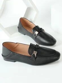 Mengshangli 2025年秋季女士平底一脚蹬乐福鞋，英伦风皮革船鞋，休闲平底鞋 - 黑色 - 查看 6