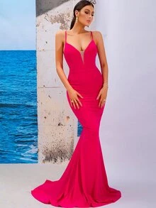 LOVE&LEMONADE 拉鍊露背魚尾裙下擺正式連衣裙