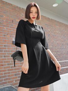 DAZY Cổ Polo Uốn nếp Thả vai Đầm - màu đen - Xem 6