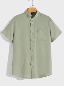 GENTILAND Men Solid Patched Pocket Shirt - Mint Green - View 1