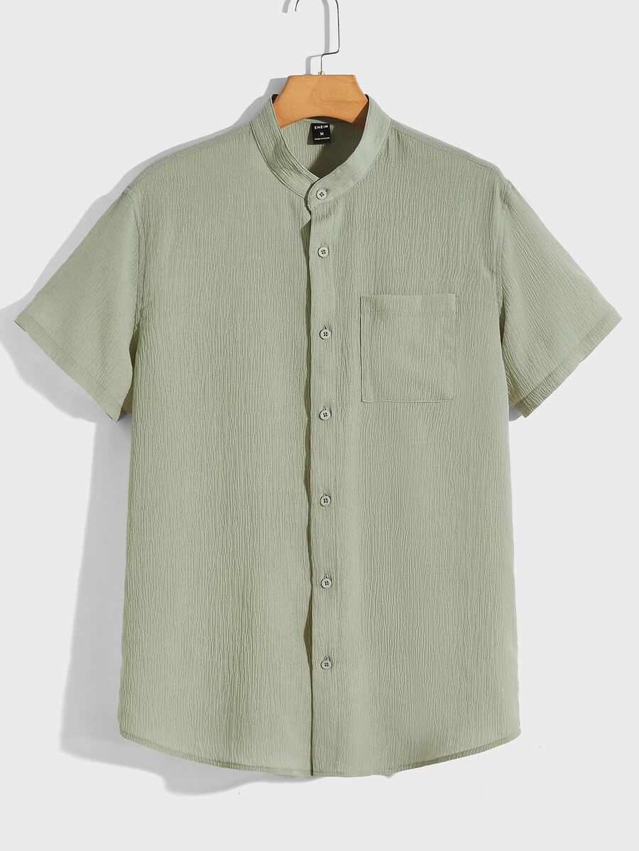 GENTILAND Men Solid Patched Pocket Shirt - Mint Green - View 1