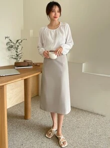 DAZY Váy suông xẻ lưng - Màu Khaki - Xem 7