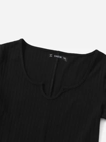 SHEIN Essnce Jumpsuit Ukuran Plus Rib-Knit Plain Casual - Hitam - View 4