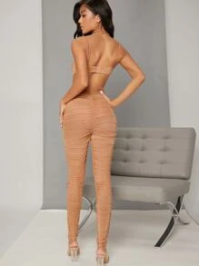 Open Back Cutout Sheer Mesh Unitard Jumpsuit - Dusty Pink - View 2