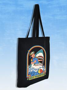 Stevenrhodes Shark & Figure Graphic Shopper Bag - Black - View 3