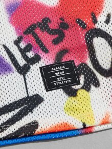 GENTILAND Men Letter Graphic Striped Trim Mesh Tank Top & Drawstring Waist Shorts - Multicolor - View 5