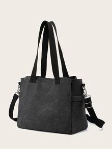 Women's Multifunctional Shoulder Tote Bag With Multiple Compartments For Laptop - Black - View 2