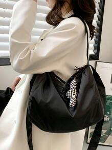 Large Capacity Square Shoulder Bag With Pendant