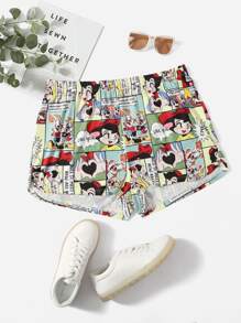 SHEIN EZwear Plus Pop Art Print Shorts - Multicolor - View 1