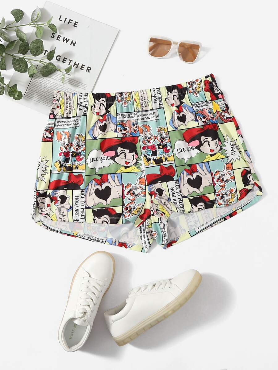 SHEIN EZwear Plus Pop Art Print Shorts - Multicolor - View 1
