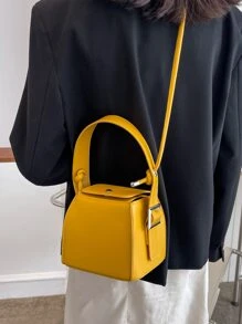 迷你帶扣細節按扣水桶包 - 黃色 - 查看 5