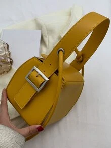 迷你帶扣細節按扣水桶包 - 黃色 - 查看 7