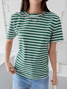 DAZY 條紋印花圓領t恤 - 彩色 - 查看 2