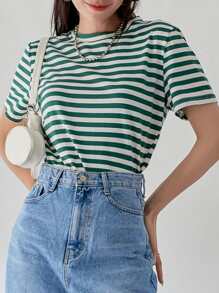 DAZY 條紋印花圓領t恤 - 彩色 - 查看 5