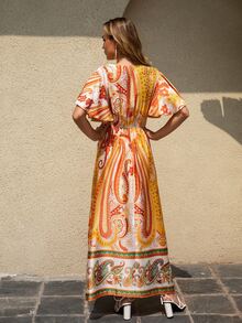 Paisley & Floral Print Flutter Sleeve Dress - Multicolor - View 2