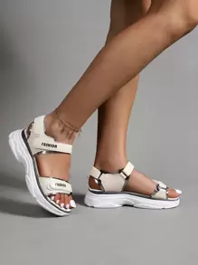 字母圖案魔術貼運動涼鞋 - 米色 - 查看 1