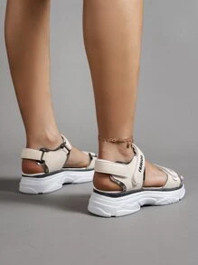 字母圖案魔術貼運動涼鞋 - 米色 - 查看 2