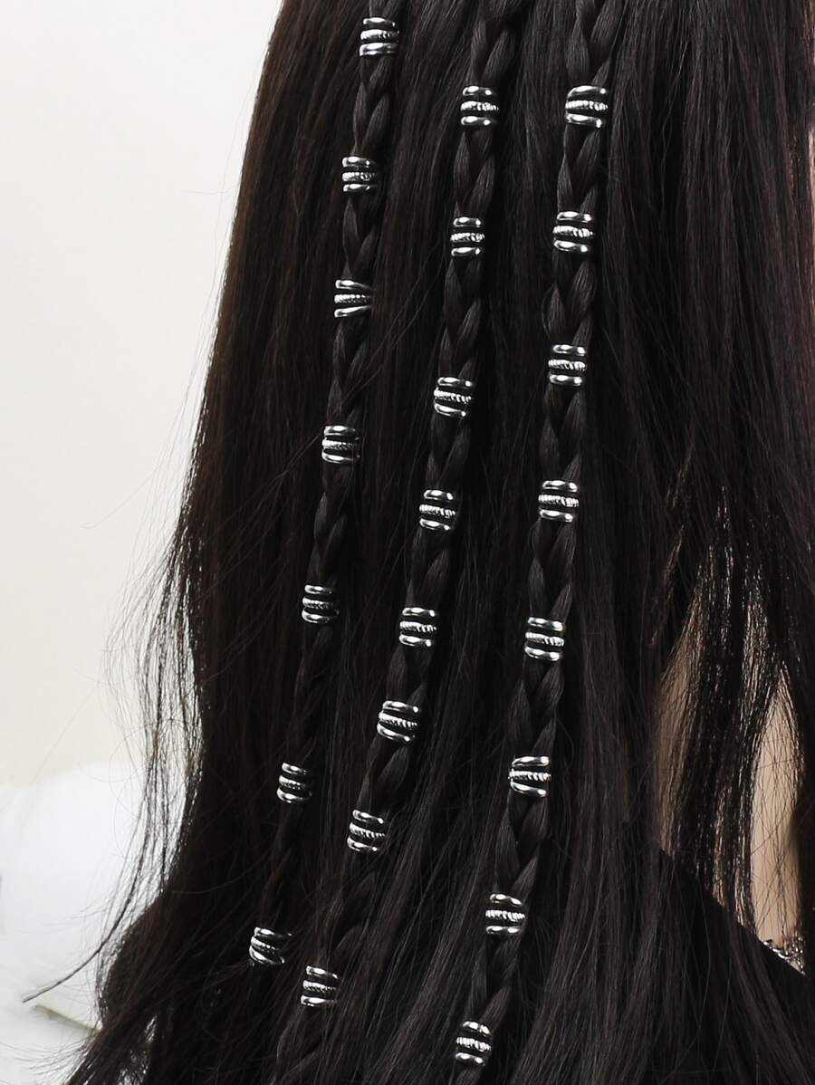 40入組金色三股辮髮圈，魅力髮珠，個性時尚髮飾