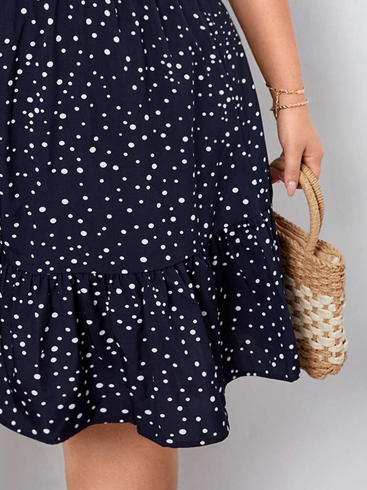 Plus Polka Dot Print Shirred Waist Dress