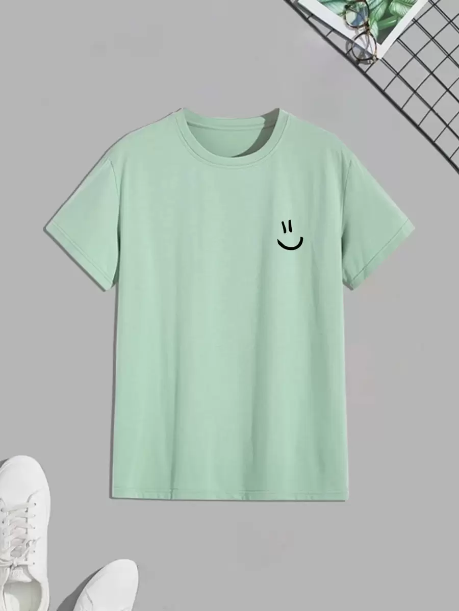 Manfinity Roghcode Men Cartoon Face Print Tee - Mint Green - View 1