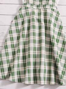 SHEIN 女孩荷葉袖上衣和格子呢圖案補丁細節背帶裙 - 彩色 - 查看 4